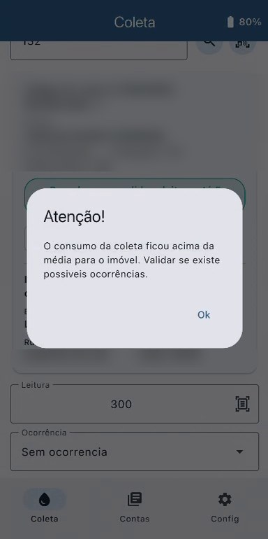 Alerta de consumo acima da média no app de leitura de água