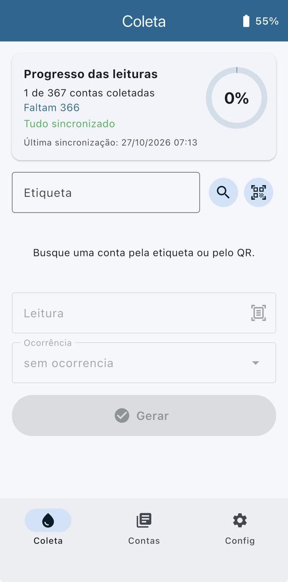 Tela inicial do app Collettore no smartphone, com o progresso das leituras da rota