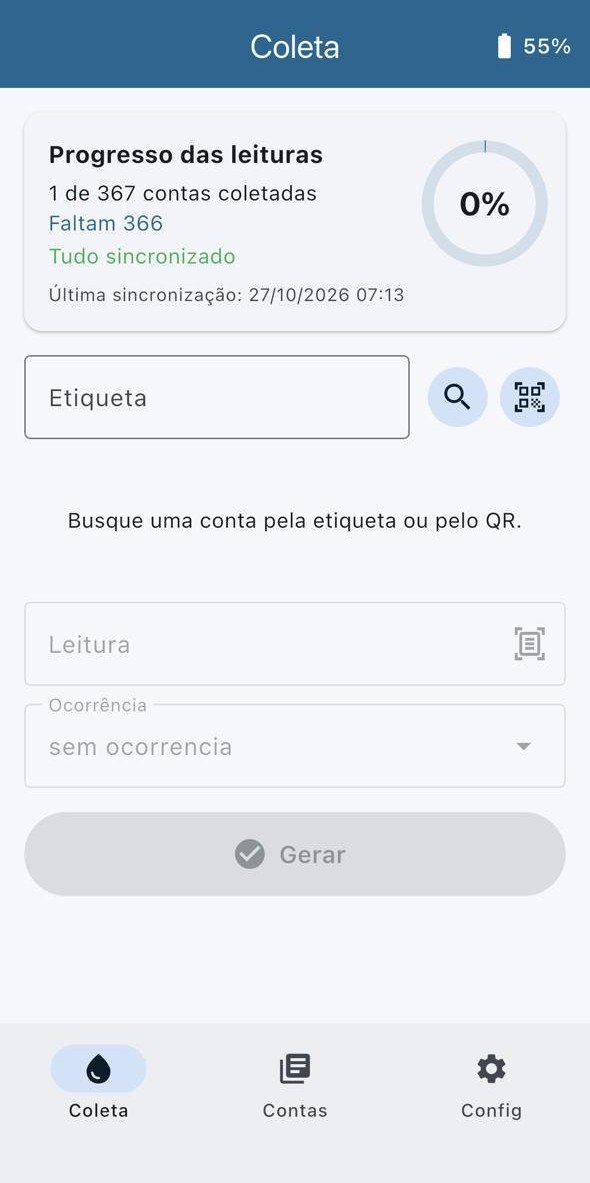 Tela de coleta do software de leitura de hidrômetros Collettore